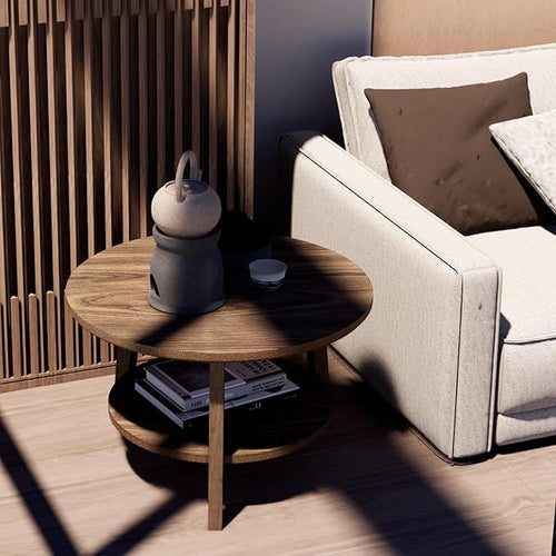 2-Tier Round Coffee Table Wood Nesting Side Table - Image 2