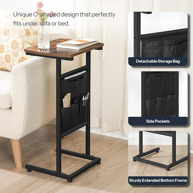HOOBRO C Shaped End Table with Storage Bag, 28.3" Tall Small Side Table - Image 4