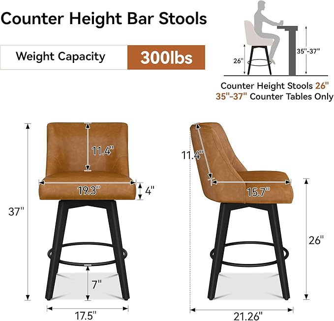Counter Height Bar Stools Set of 3, Modern Swivel Barstools - Image 2