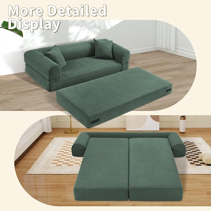 80" Convertible Sofa Bed, 3-in-1 Corduroy Folding Pull Out Couch - Image 7