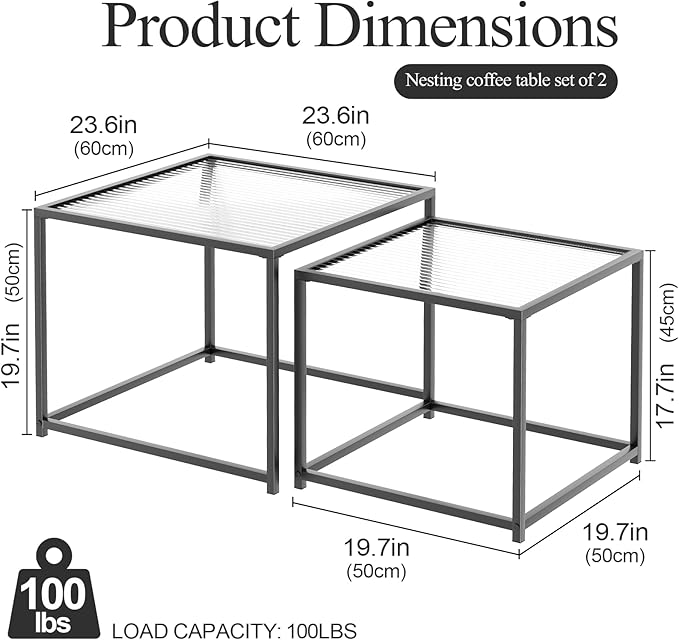 Garden 4 you Coffee Table Set of 2, Modern Patterned Glass Nesting Table - Image 2