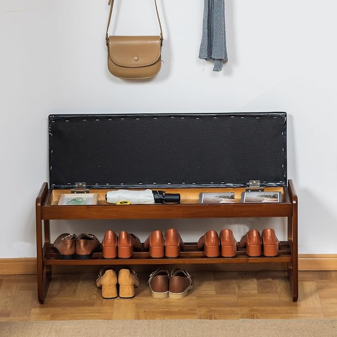 latifolia Solid Wood Bench, Entryway Shoe Bench - Image 4