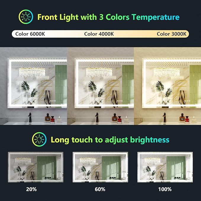 80x40 Inch RGB LED Bathroom Mirror Front Light and RGB Backlit Lighted Vanity - Image 4