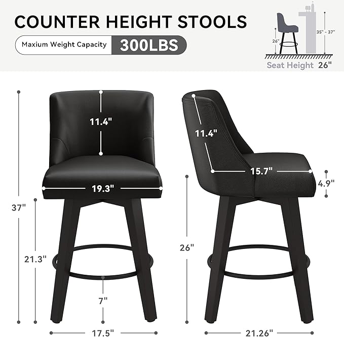 Counter Height Swivel Bar Stools Set of 6, 26 Inch Bar Stools - Image 2
