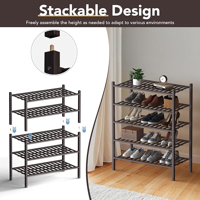 Haddockway Large 3 Tier Bamboo Shoe Rack Storage Organizer, Small Space - Image 6