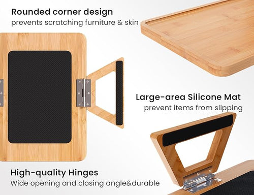 2 Pack Couch Arm Tray, Bamboo Folding Sofa Tray, Sofa Armrest Trays Clip-On - Image 2
