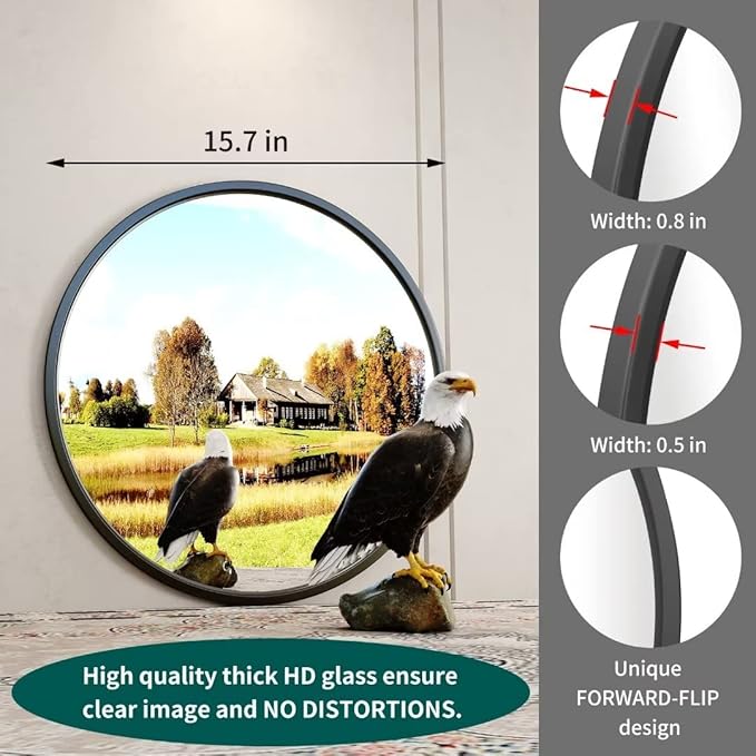 Growsun 15.7'' Black Round Mirror, Circle Wall Mirror - Image 5