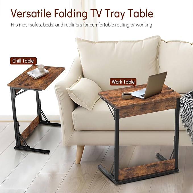 Tatub 24" Folding C Shaped End Table Set of 4, Small Sofa Side Laptop Desk - Image 3