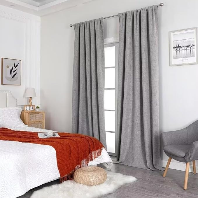 Joydeco Natural Linen Curtains 90 inch Length 2 Panels Set Burg 100% Blackout - Image 8