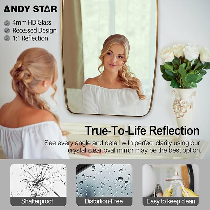 ANDY STAR Gold Mirror, 30x48’’ Brushed Gold Oval Mirror - Image 5