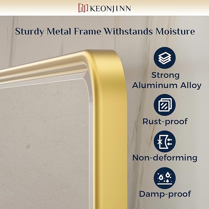 Keonjinn 24 x 36 Inch Pivot Mirror Bathroom, Brushed Gold Beveled Pivot - Image 7