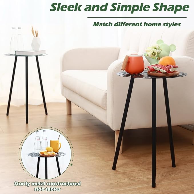 2 Packs Metal Outdoor Side Tables Small Outside End Table - Image 5