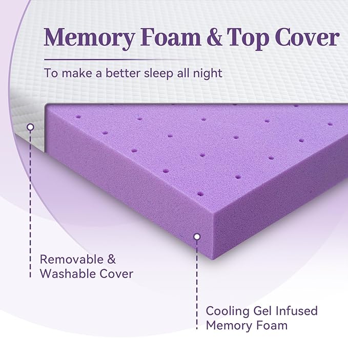 SINWEEK 3 Inch Gel Memory Foam Mattress Topper Full Size, Ventilated High - Image 8