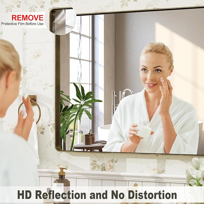 24x32 Inch Bronze Framed Bathroom Mirror, Brushed Bronze Metal Vanity Mirror - Image 3