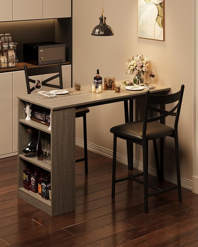 GAOMON 3 Piece Bar Table Set for 2, Bar Table and Chairs Set by GAOMON