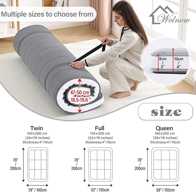 Welnow Japanese Futon Floor Mattress, Queen Size Thick Tatami Mat Portable & - Image 2