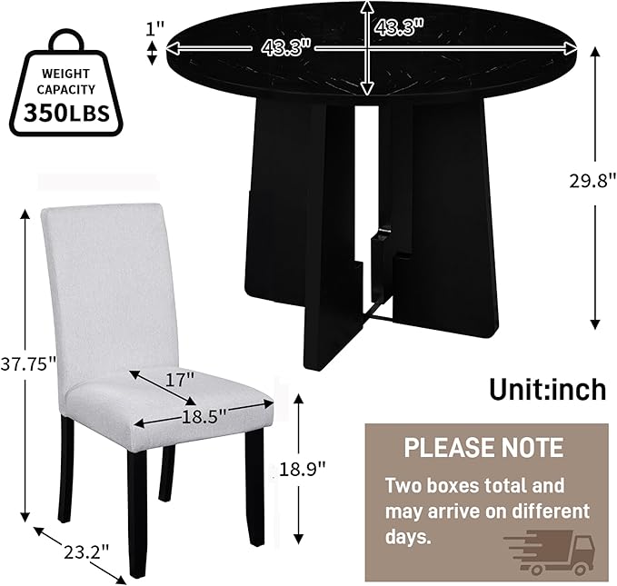 Ball & Cast Dining Table Set for 4 W/ 4 Upholstered Chairs, 5 Piece Dining - Image 3