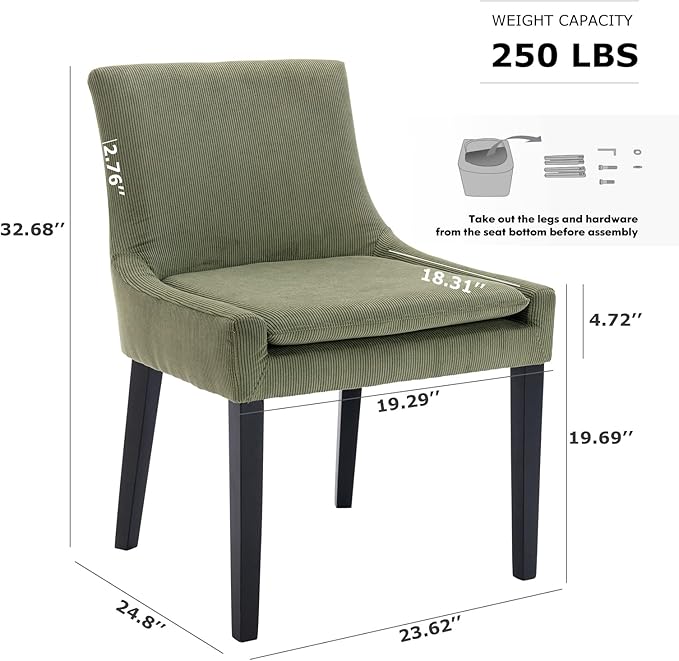 COLAMY Modern Dining Chairs Set of 4, Upholstered Corduroy Accent Side Chairs - Image 3