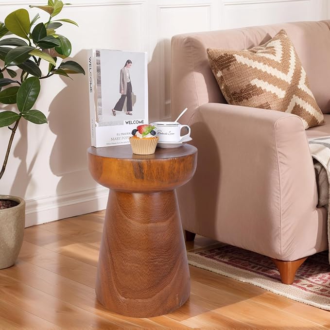 Athaliah Small Rustic Wooden Side Table – 15.75″H Tree Stump Accent Table by Athaliah