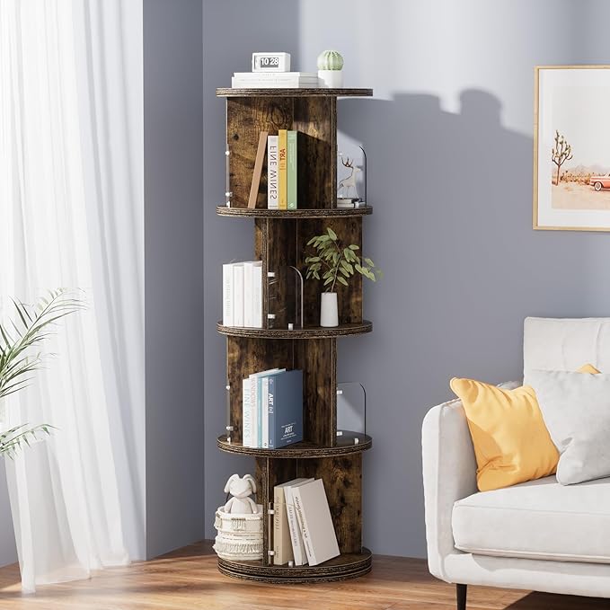 VECELO Rotating Bookshelf Tower, 360°Revolving Bookcase, Round Book Shelf - Image 8