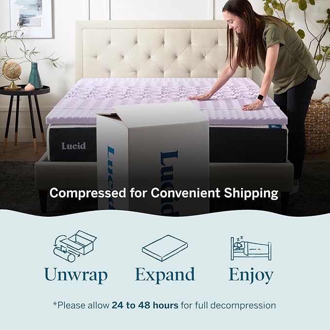 Lucid Lavender Infused 2 Inch Memory Foam Mattress Topper - Image 4