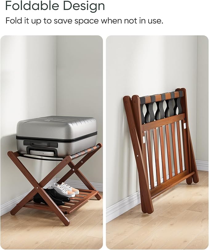 Fully Assembled Walnut Bamboo Luggage Rack - Image 3
