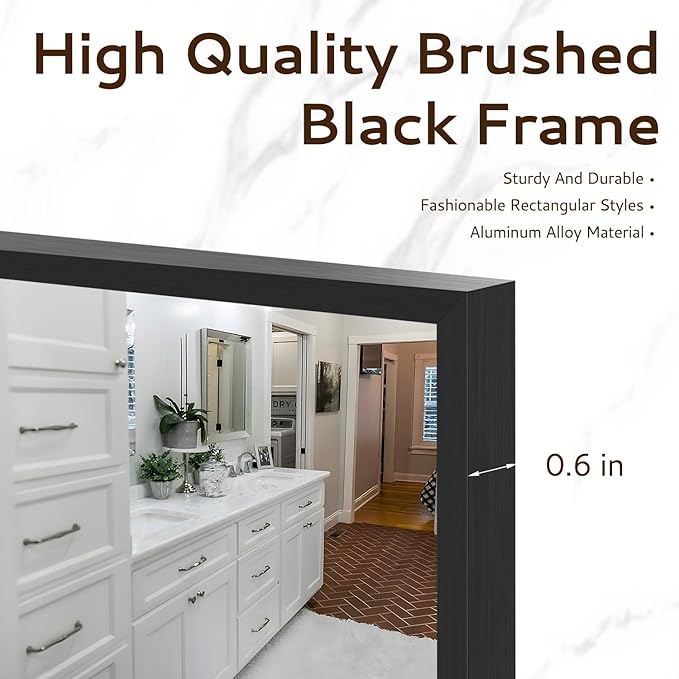 Bathroom Mirror 26"x38" Wall Rectangle Mirror Black Vanity Square Frosted Metal - Image 3