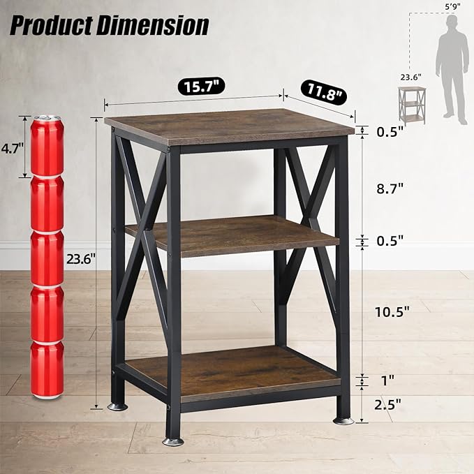 End Tables with Storage Shelf, Small Side Table 3-Tier, End Tables Living Room - Image 3