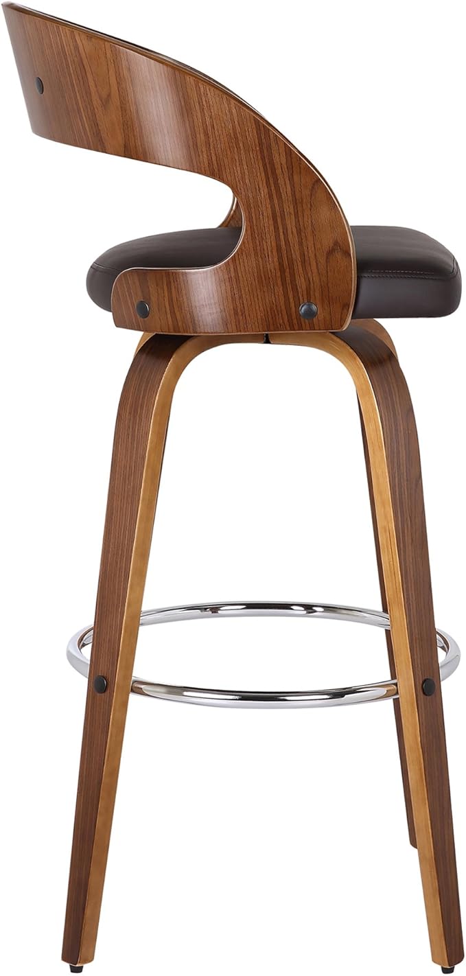Armen Living Shelly 26" Counter Height Swivel Brown Faux Leather and Walnut - Image 8