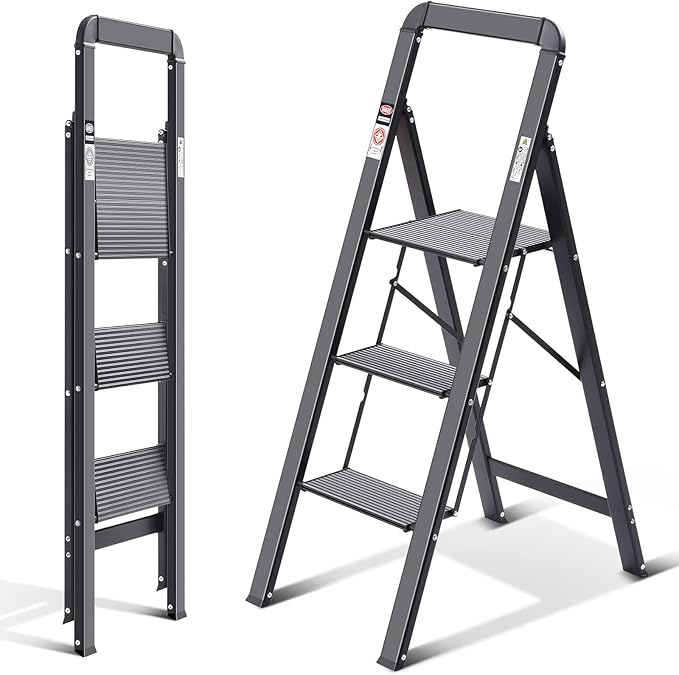 KINGRACK Aluminium 3 Step Ladder, Lightweight Step Stool by KINGRACK