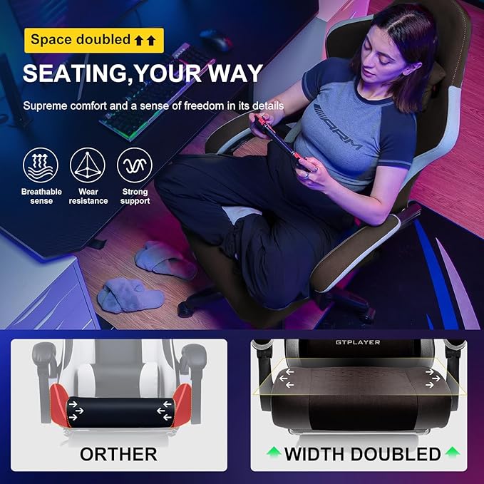 GTPLAYER Gaming Chair with Footrest Fabric Office Chair with Pocket Spring - Image 6