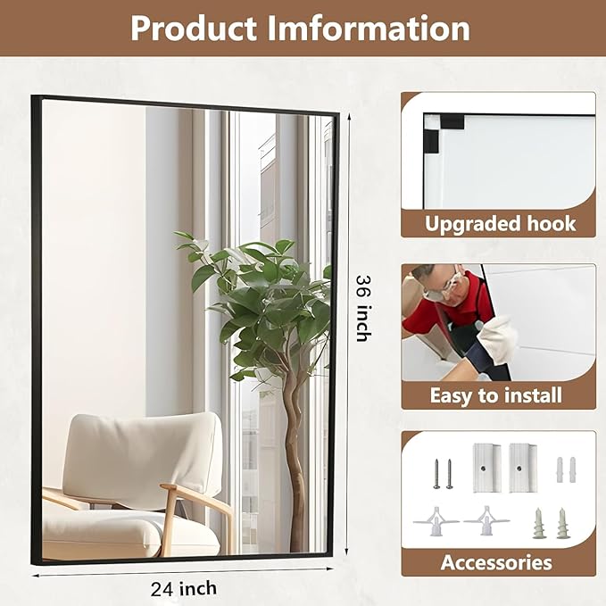 Black Bathroom Mirror, Matte Black Mirror, Metal Frame Square Corner Vanity - Image 4