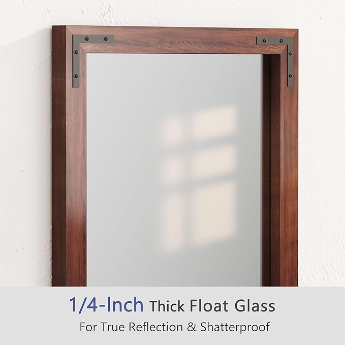 VocalStar Rustic Wood Framed Mirror 48 x 32 Inch, Natural Dark Brown Wooden - Image 4