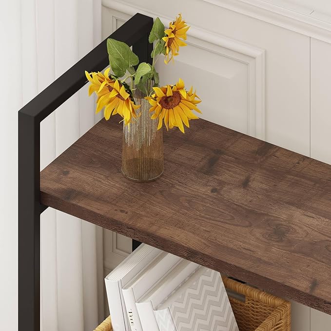 BON AUGURE Industrial 4 Tier Bookshelf, Modern Open Etagere Bookcase, Wood - Image 4