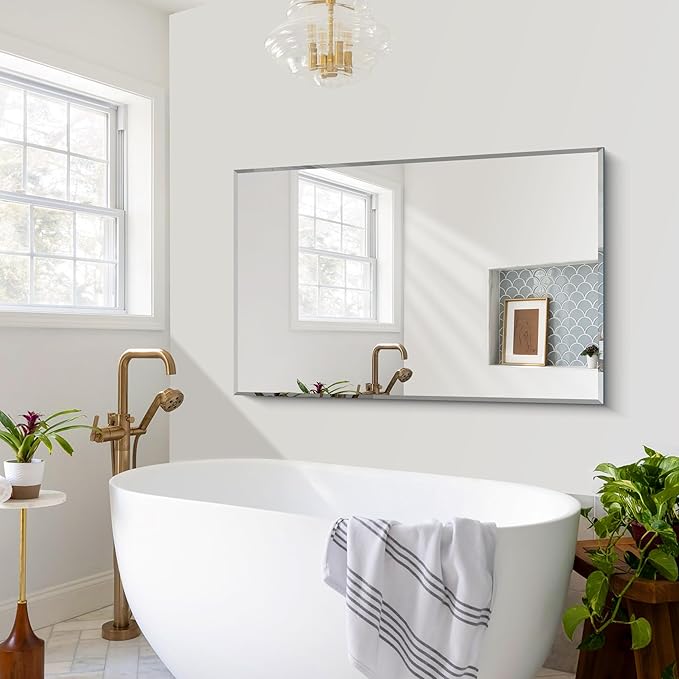 Beveled Bathroom Mirror, 30x48 Inch Large Frameless Mirrors - Image 5