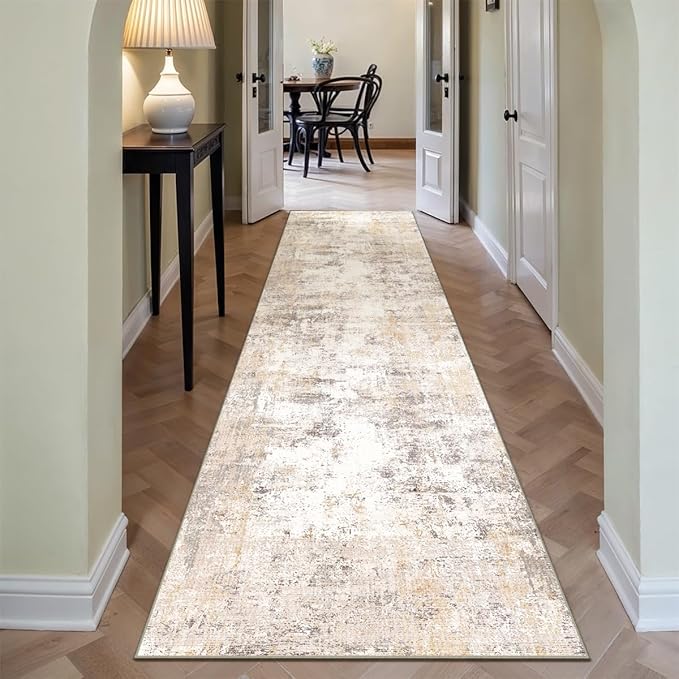 3x12 Washable Runner Rug Beige Grey Neutral Abstract Hallway Kitchen Living - Image 5