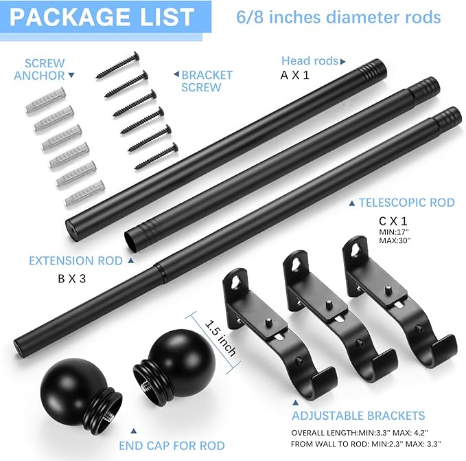 Curtain Rods for Windows 16 to 76 Inches, Curtain Rod Max Adjustable Length of - Image 3