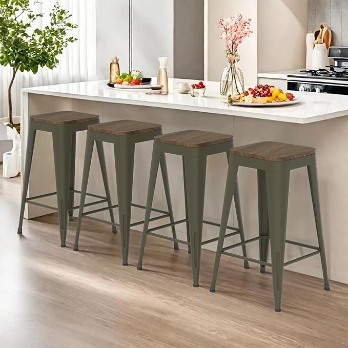 26 inch Backless Bar Stools Set of 4, Indoor Metal Bar Stools - Image 9