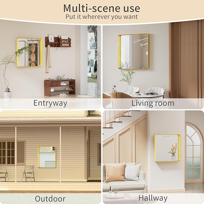 Koonmi Gold Wall Mirror for Bathroom, 30x30 Inch Matte Deep Framed Rounded - Image 8