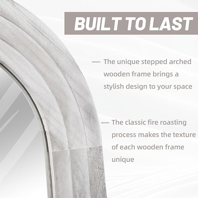 Arched Full Length Mirror with Solid Wood Frame, 65x22 Farmhouse Wall Mirror - Image 3