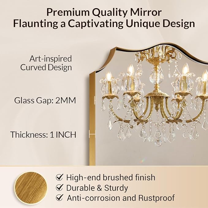 24x32 Gold Mirror, Brushed Gold Scalloped Mirror - Image 3