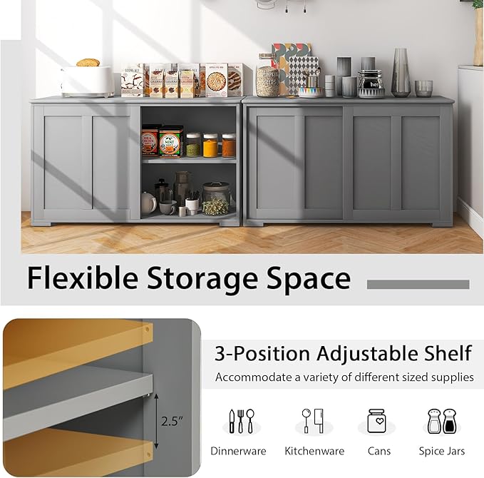 Costzon Sideboard Buffet Cabinet of 2, Wooden Kitchen Storage Cabinet - Image 4