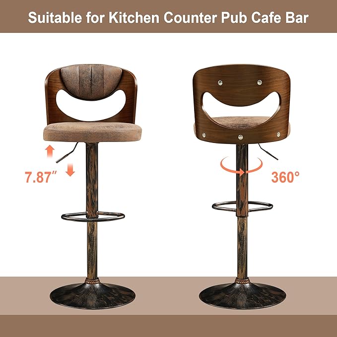 VECELO Bar Stools Set of 2, Kitchen Island Stools - Image 7