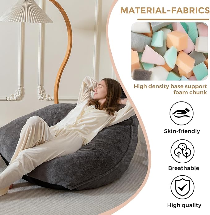 BYBYME Bean Bag Chairs Sherpa Lazy Sofa, Giant Beanbag Chairs - Image 5
