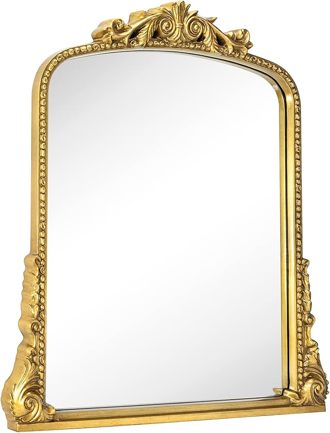Antique Gold Ornate Mirror Arched Mantel Mirror Baroque Inspired Ornate Dresser - Image 2