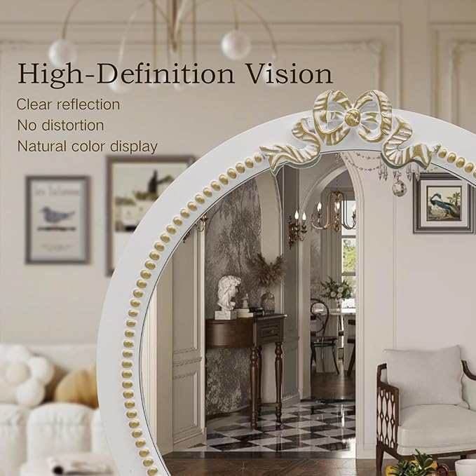 Vintage Round Wall Mirror 23.6inch Farmhouse Wooden Vanity Mirror - Image 2