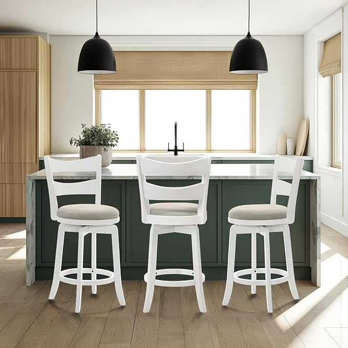 Armen Living Blair 26 in. Matte White Counter Height Rubberwood Swivel Barstool - Image 9