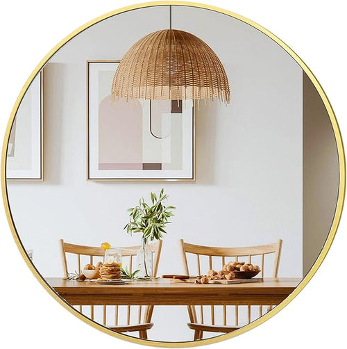 24 inch Gold Circle Wall Mirror, Brushed Gold Metal Framed Round Mirror by UMZODO