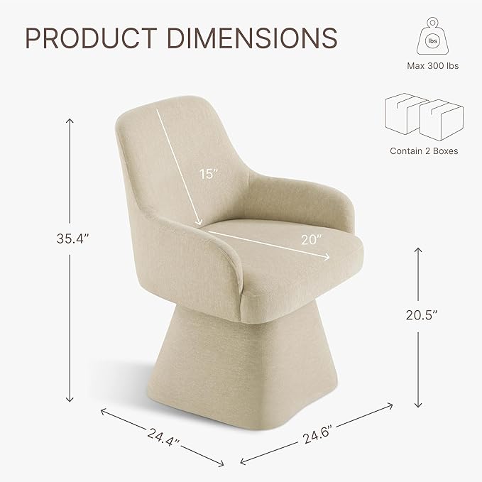 Swivel Dining Chairs Set of 2, Mid Century Modern Chairs Fabric Upholstered - Image 2