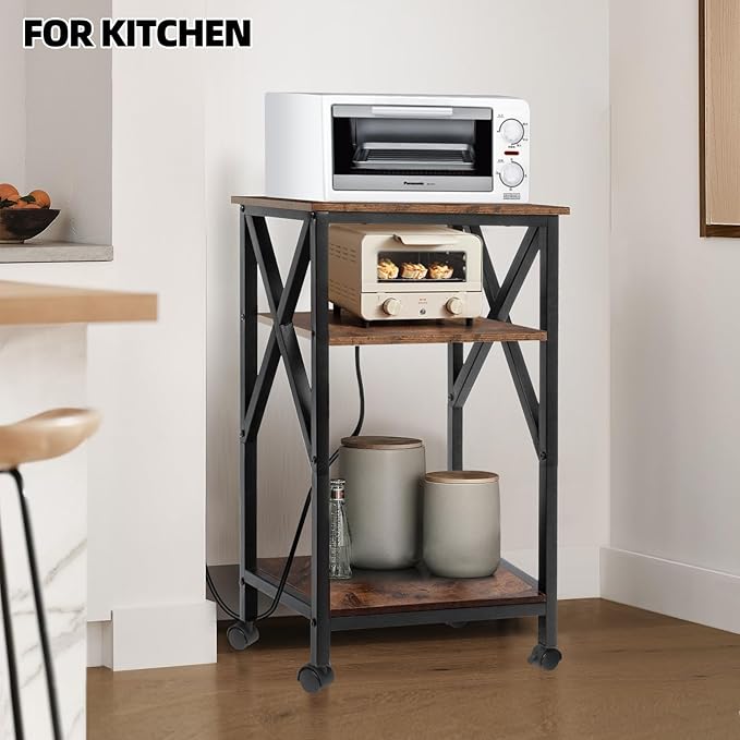 TooCust 3 Tier End Table with Charging Station, Metal and Brown Bedside Table - Image 8